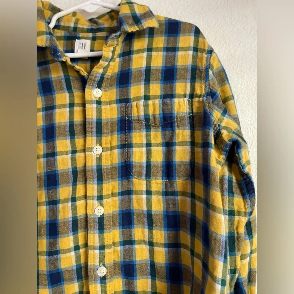 GAP Yellow and Blue Plaid Kids Button Down Shirt size M/8